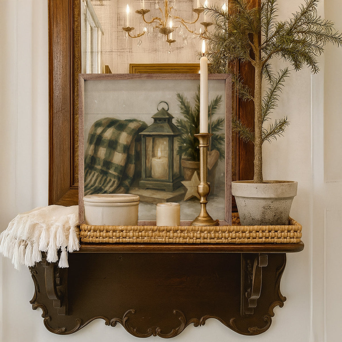 Holiday Plaid Lantern Printed and Framed Wall Sign