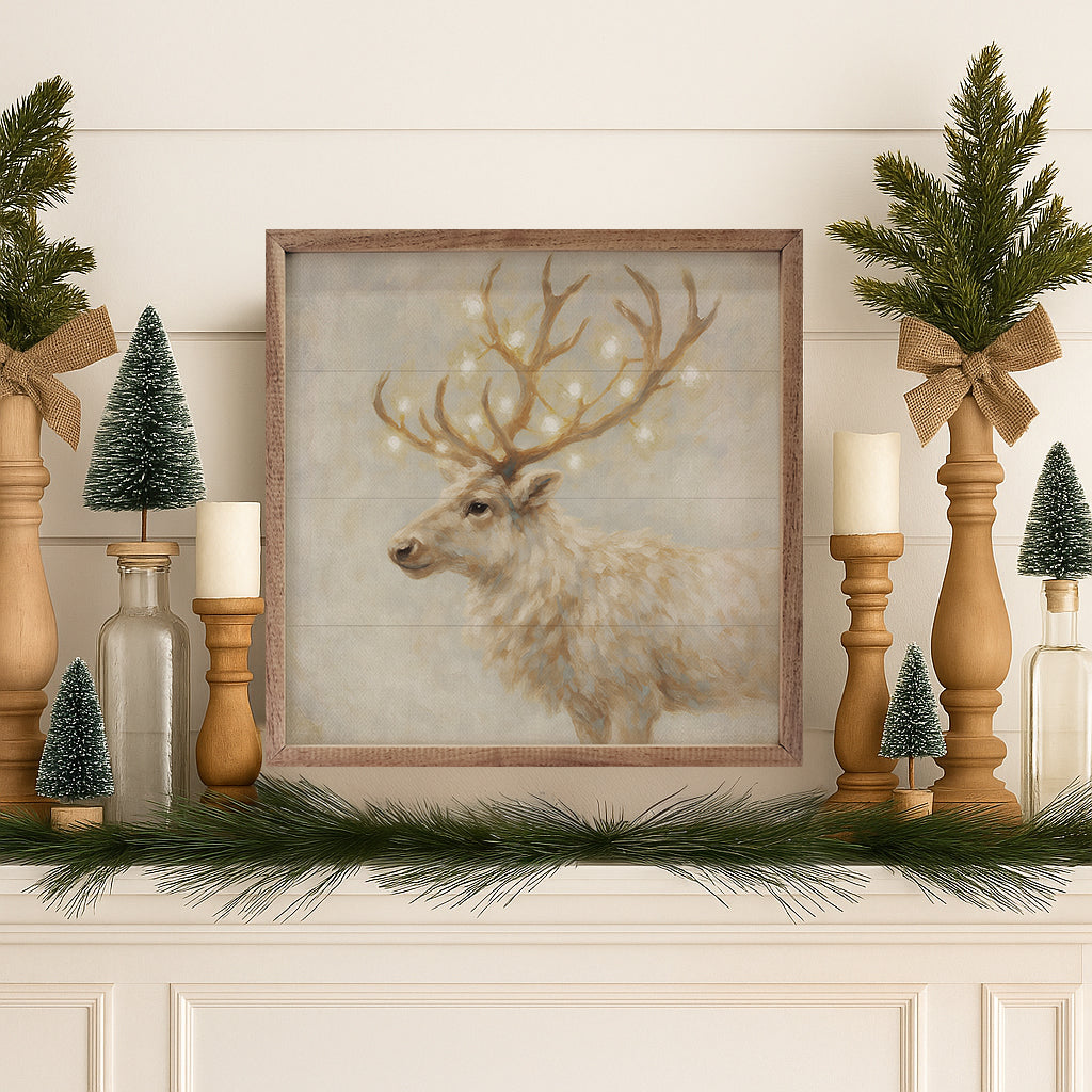 Holiday White Reindeer Printed and Framed Wall Sign