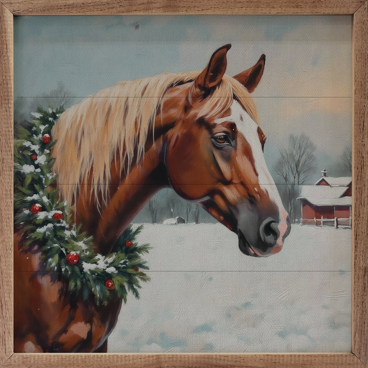 Horse With Wreath Printed and Framed Wall Sign