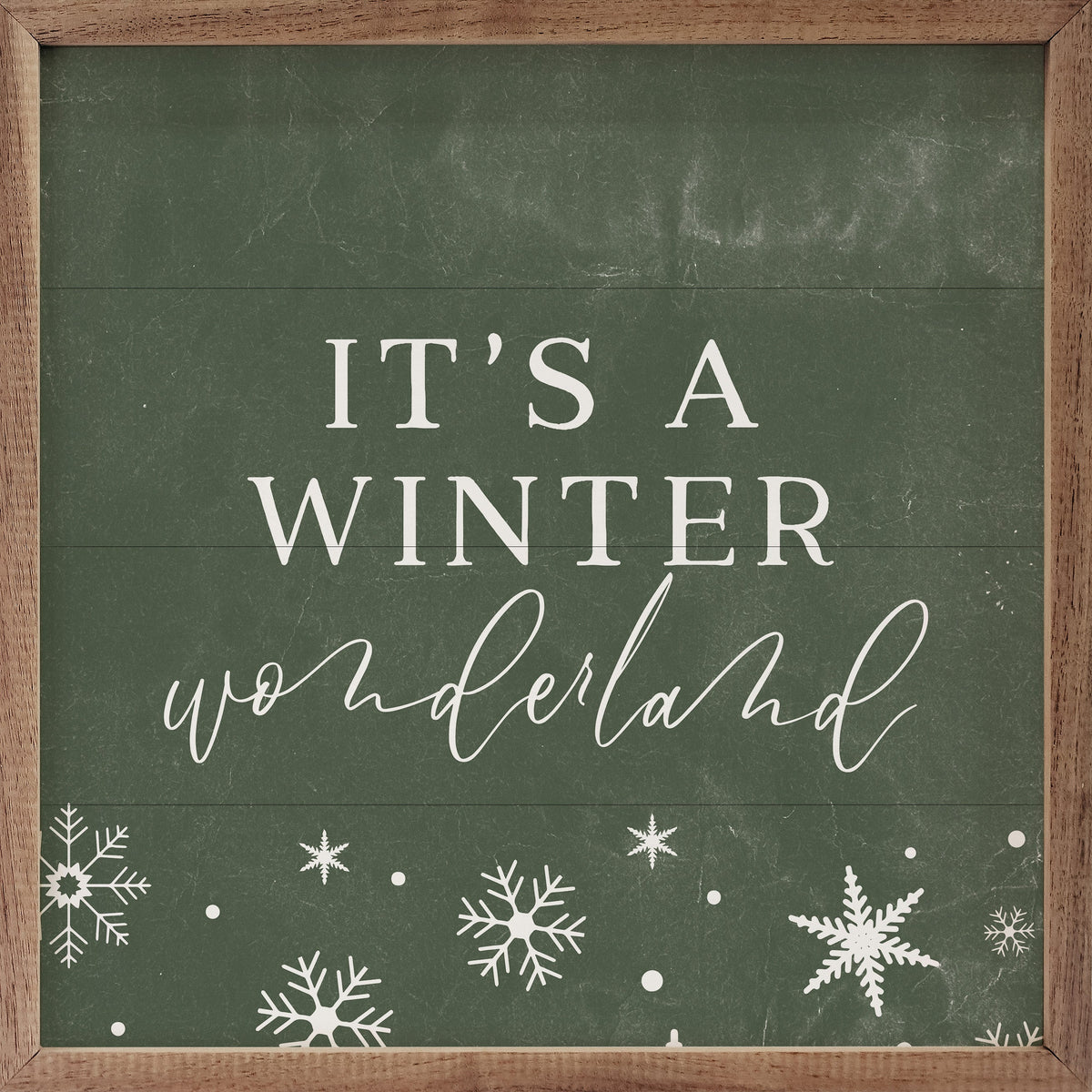 It's A Winter Wonderland Snowflakes Green Printed and Framed Wall Sign