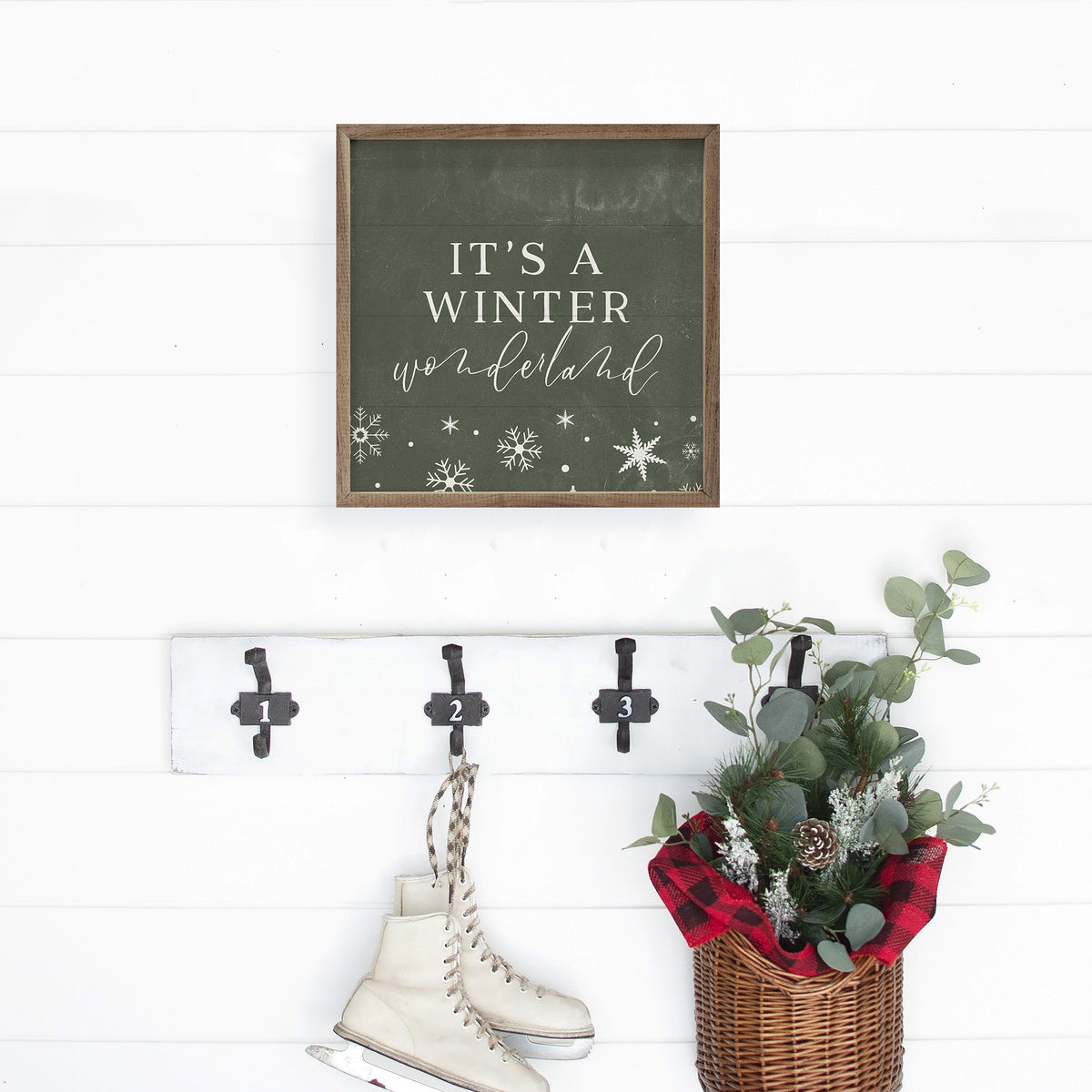 It's A Winter Wonderland Snowflakes Green Printed and Framed Wall Sign
