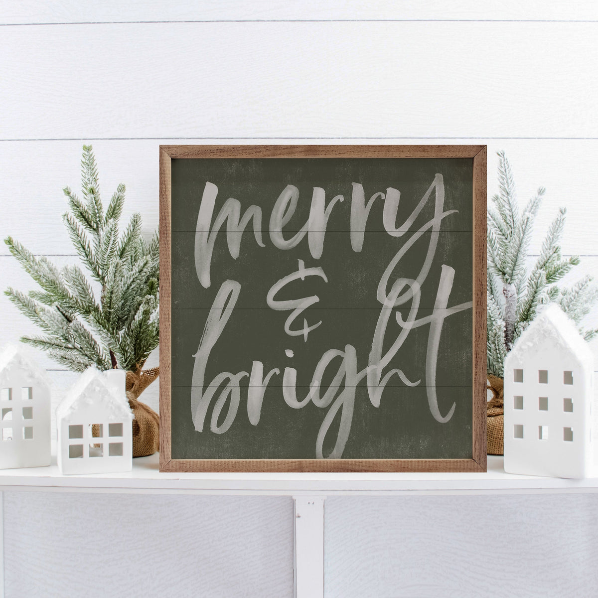 Merry And Bright Chalk Printed and Framed Wall Sign