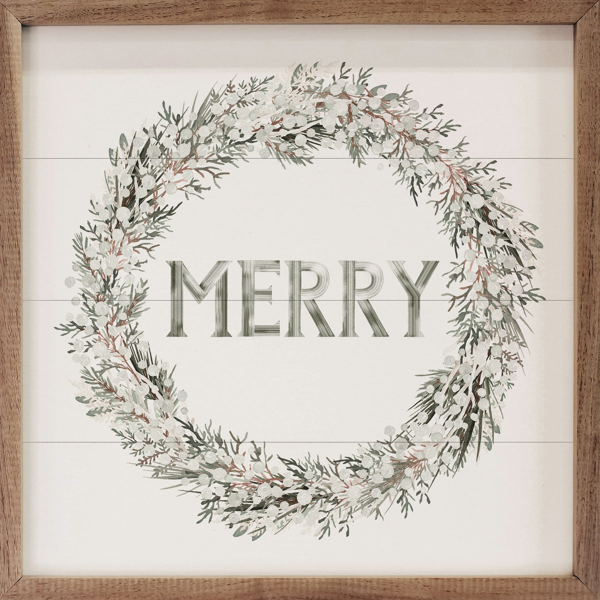 Merry Wreath White Printed and Framed Wall Sign
