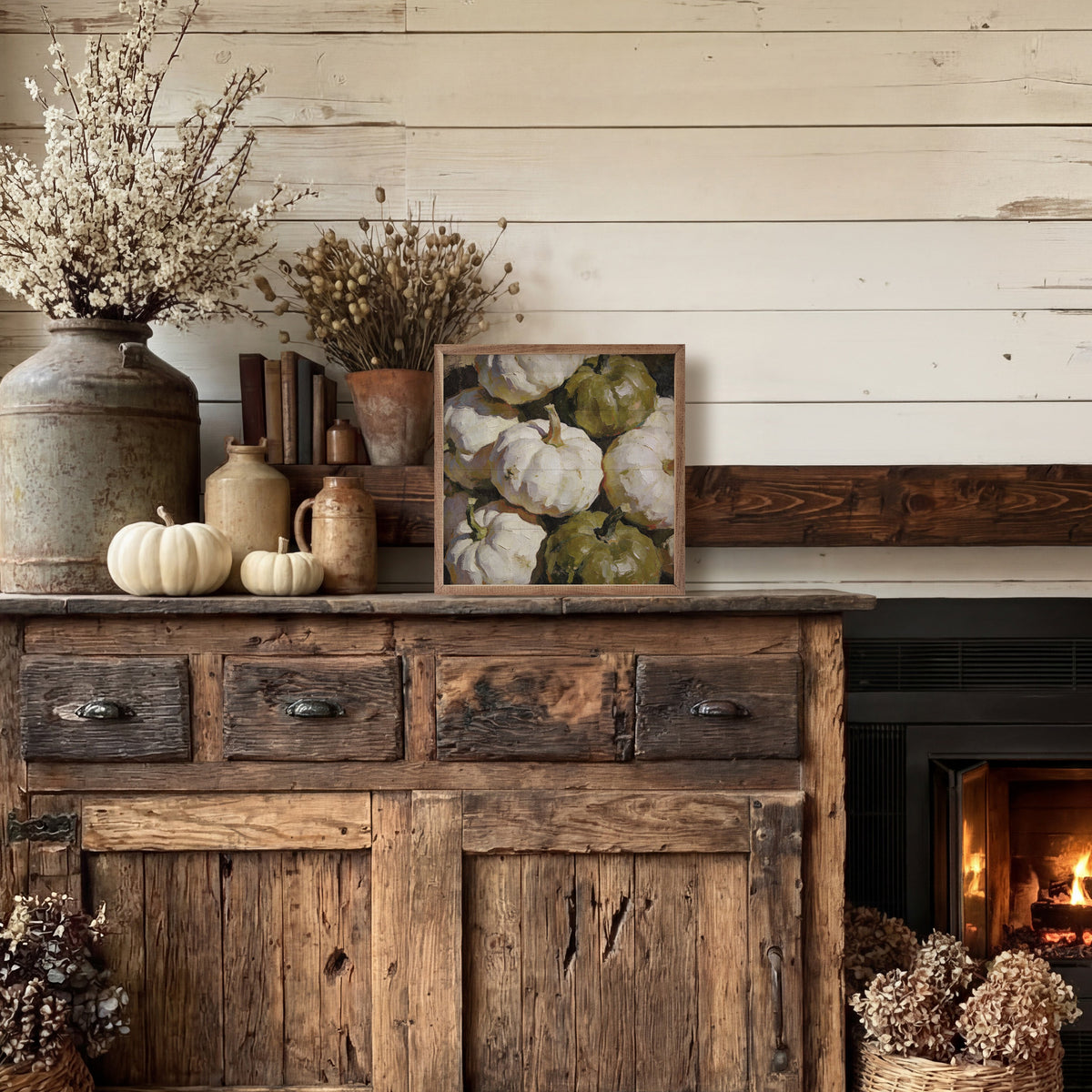 Muted Green Harvest Pumpkins Printed and Framed Wall Sign