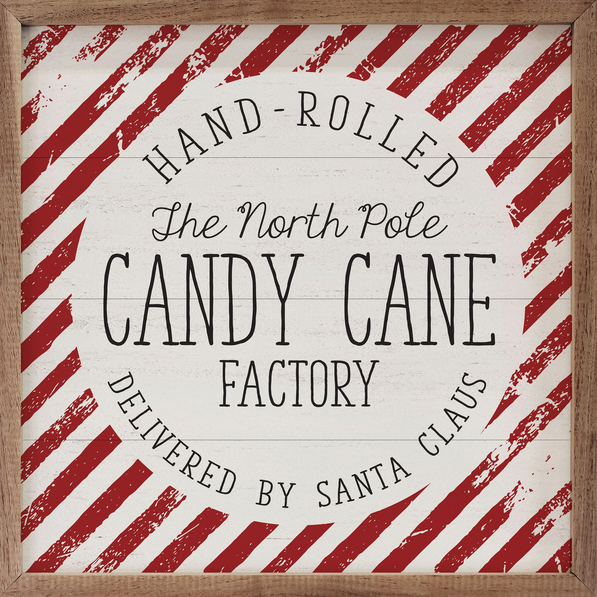 North Pole Candy Cane Factory Stripe Printed and Framed Wall Sign