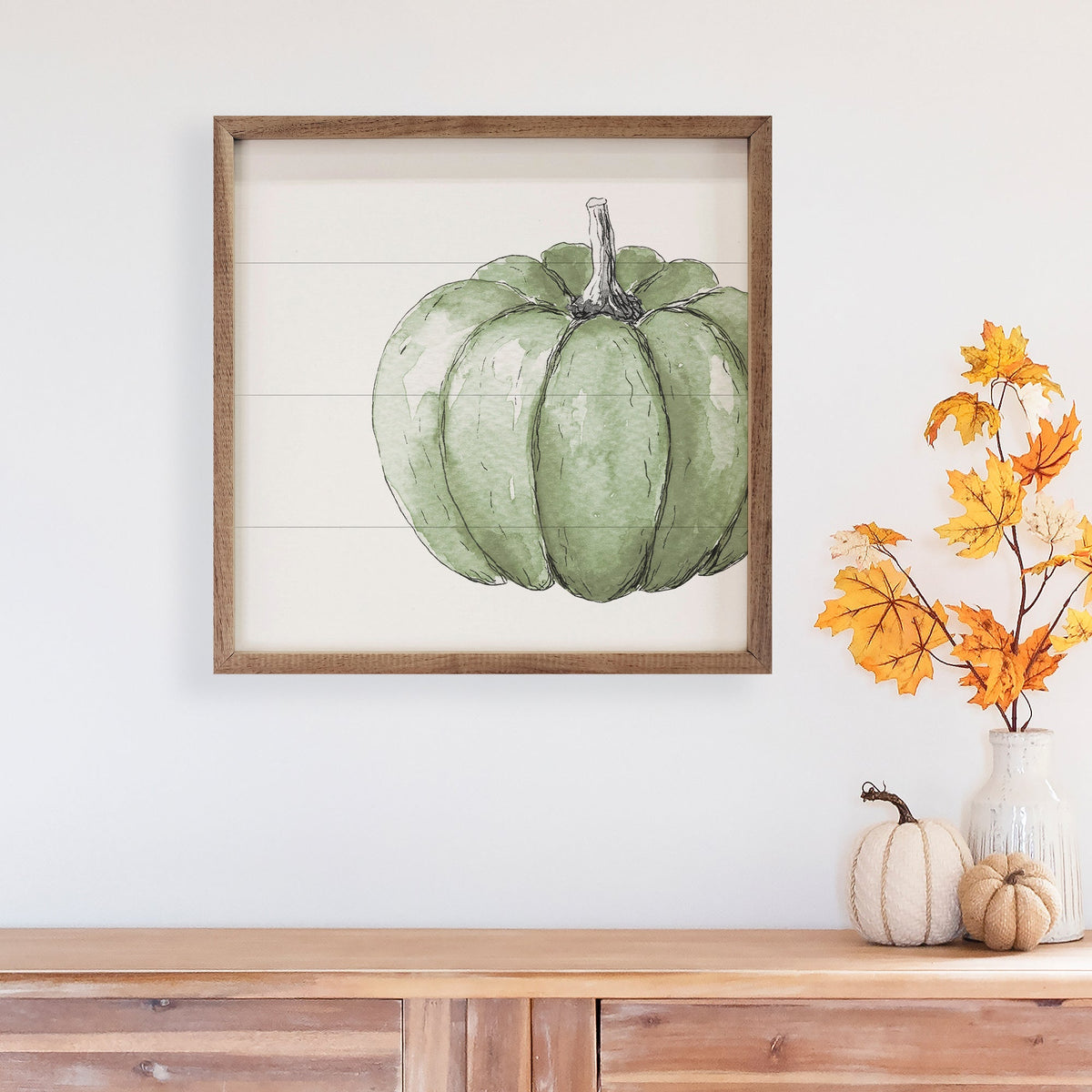 Offset Green Pumpkin White Printed and Framed Wall Sign