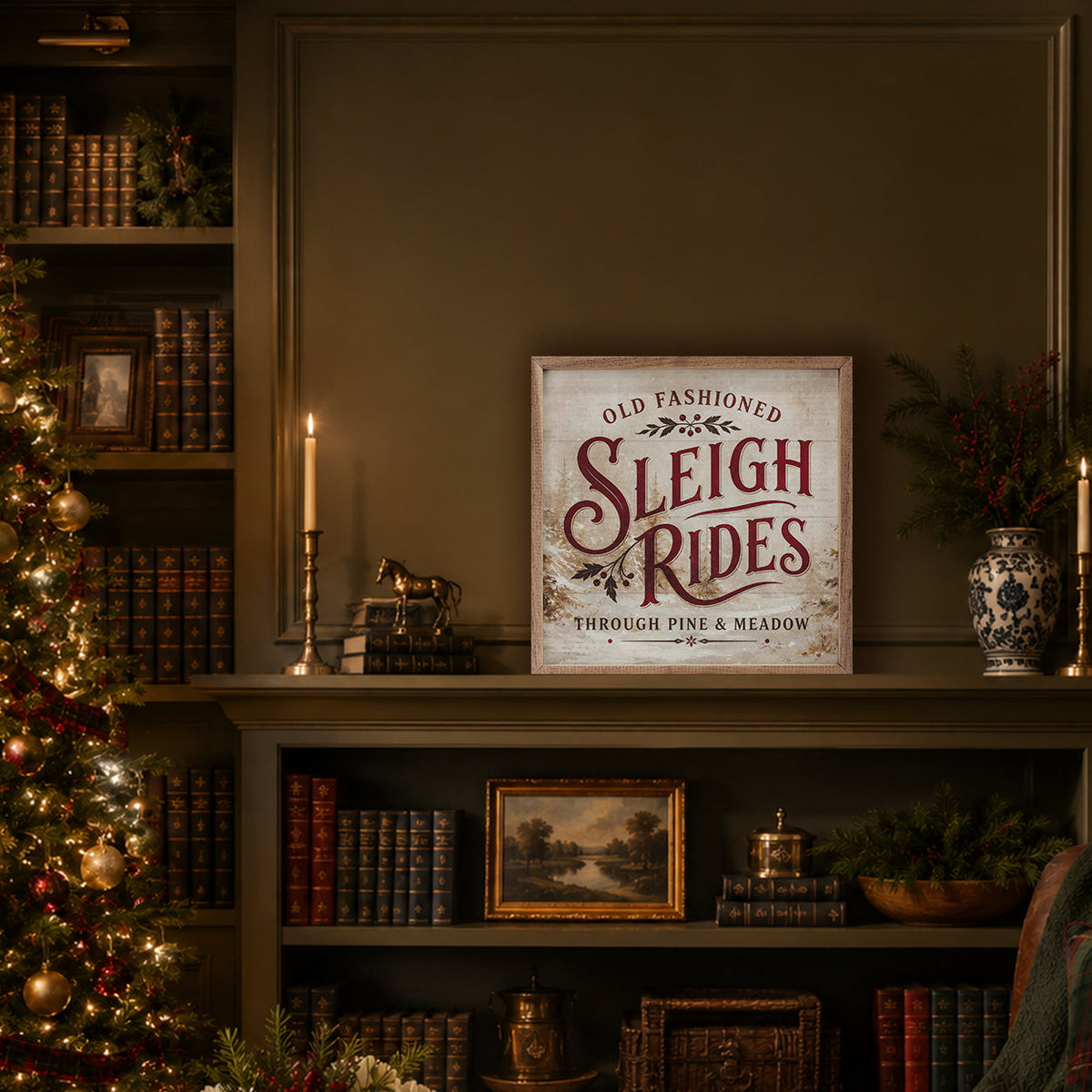 Old Fashioned Sleigh Rides Printed and Framed Wall Sign