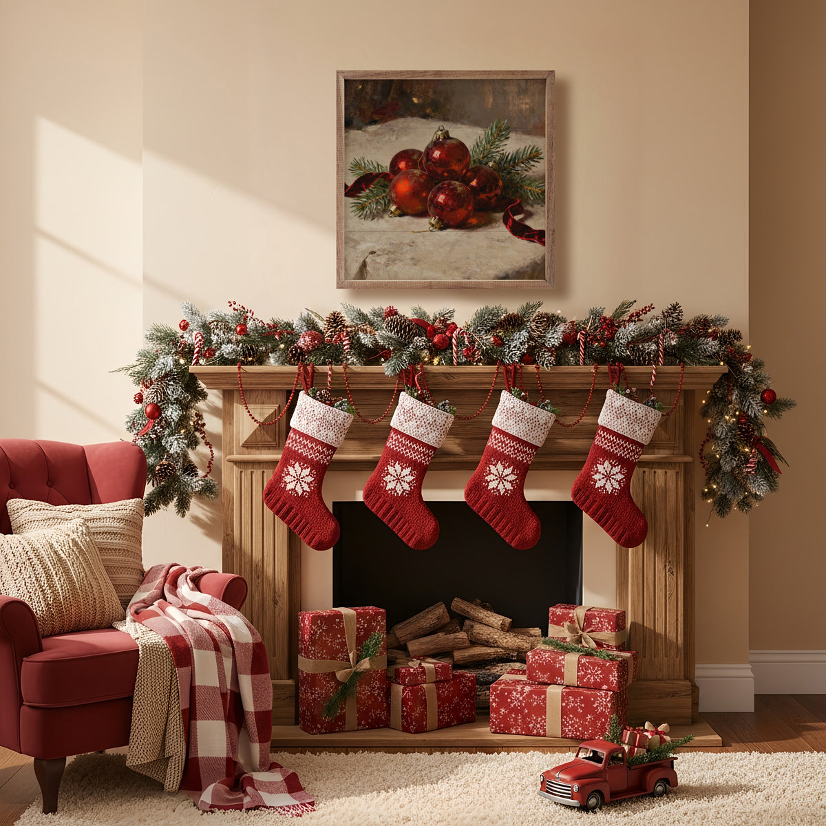 Ornaments Red On Display Printed and Framed Wall Sign