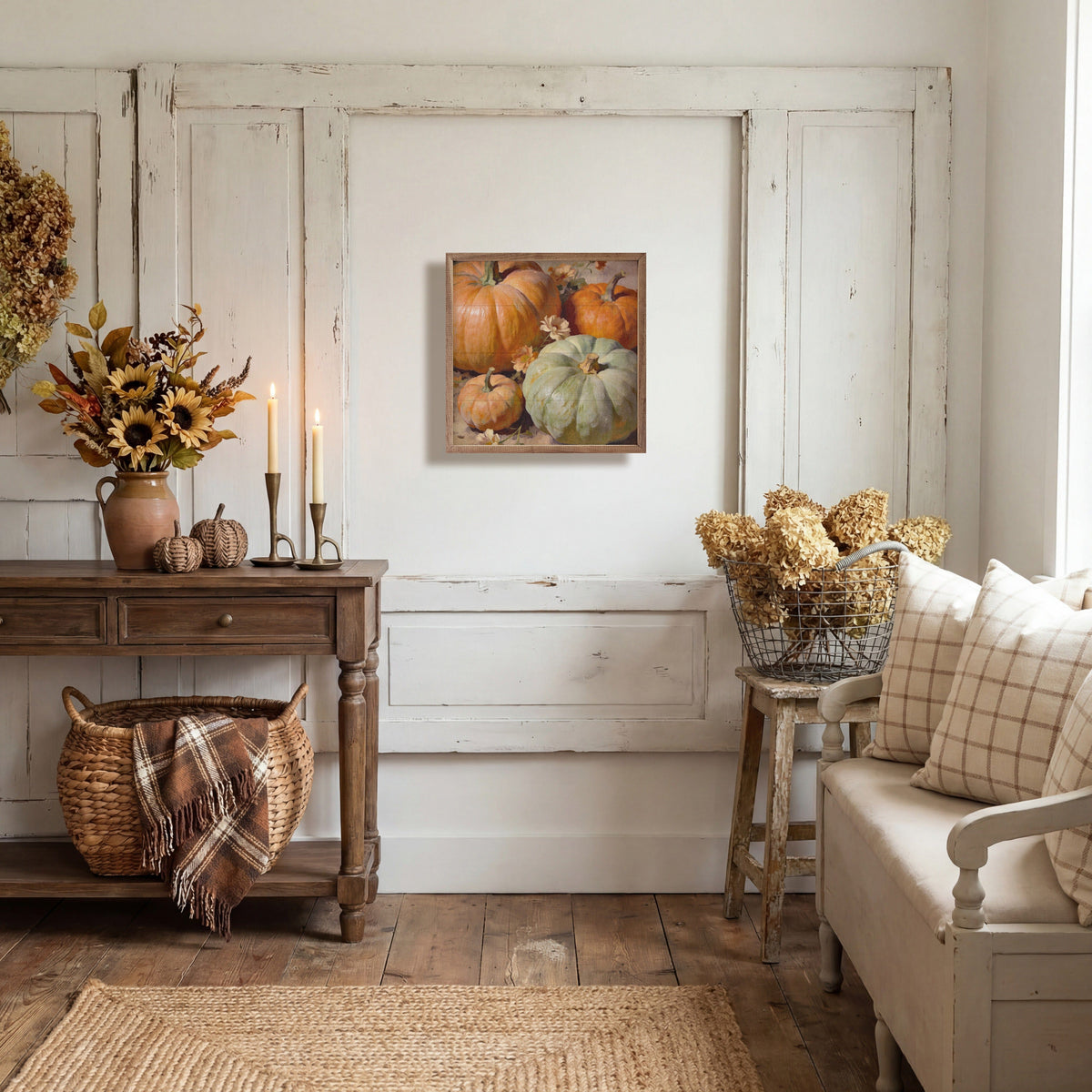 Pastel Pumpkin Arrangement Printed and Framed Wall Sign