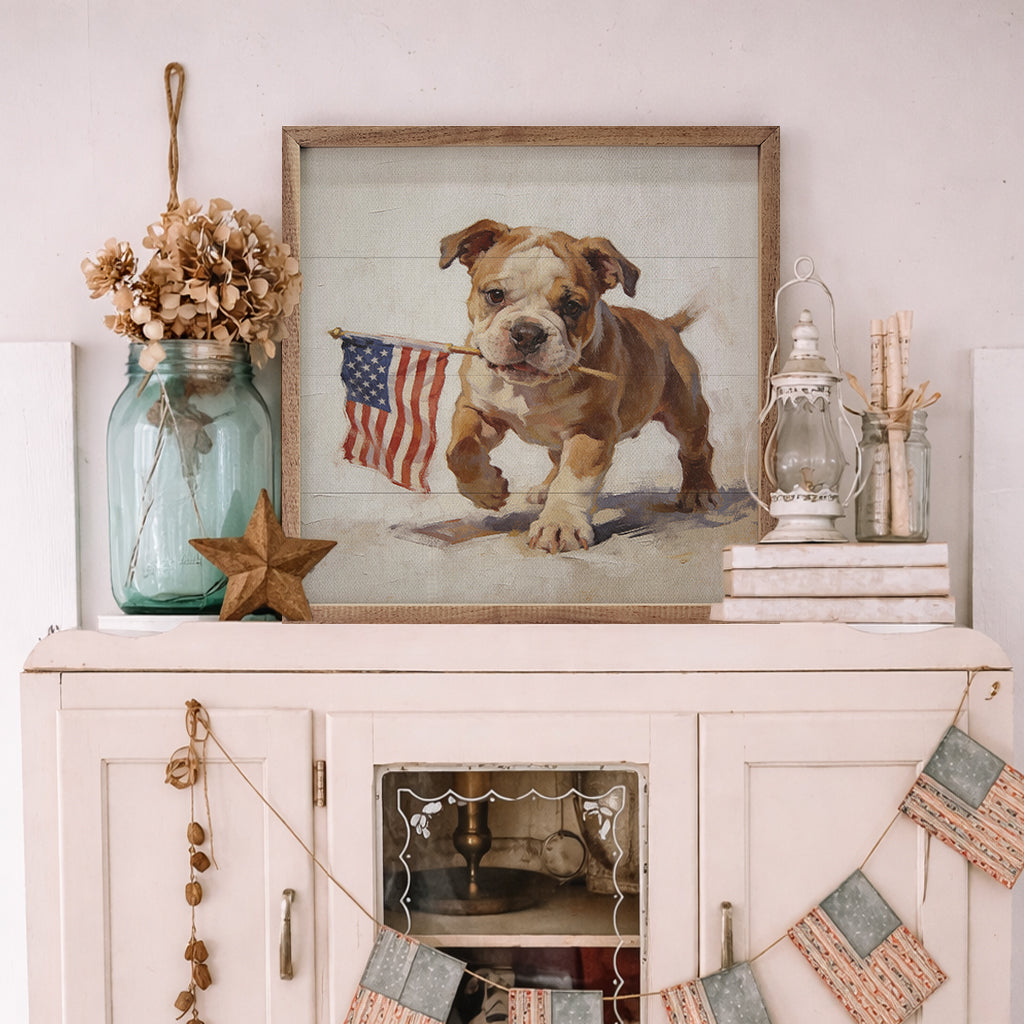 Patriotic Pets English Bulldog Printed and Framed Wall Sign