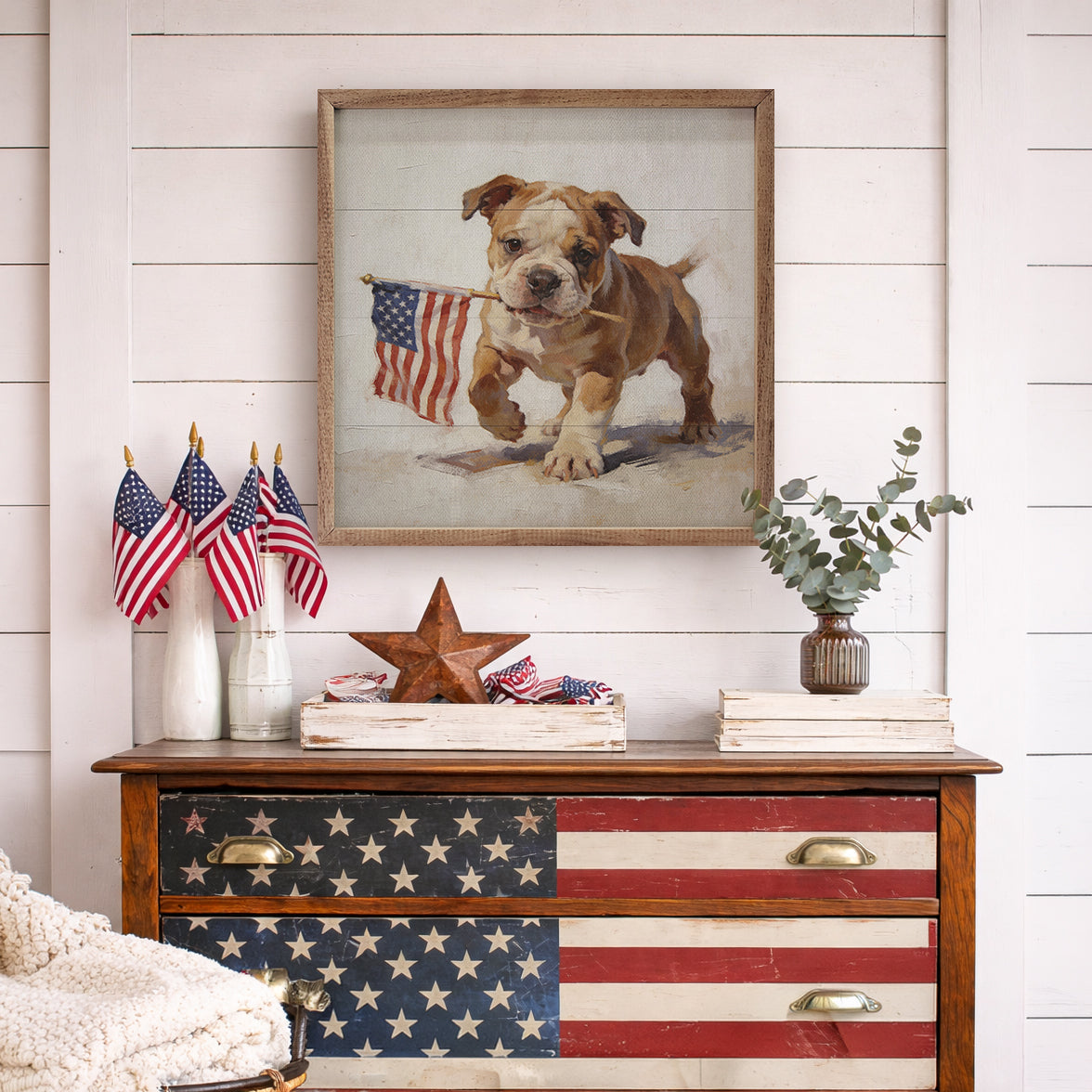 Patriotic Pets English Bulldog Printed and Framed Wall Sign