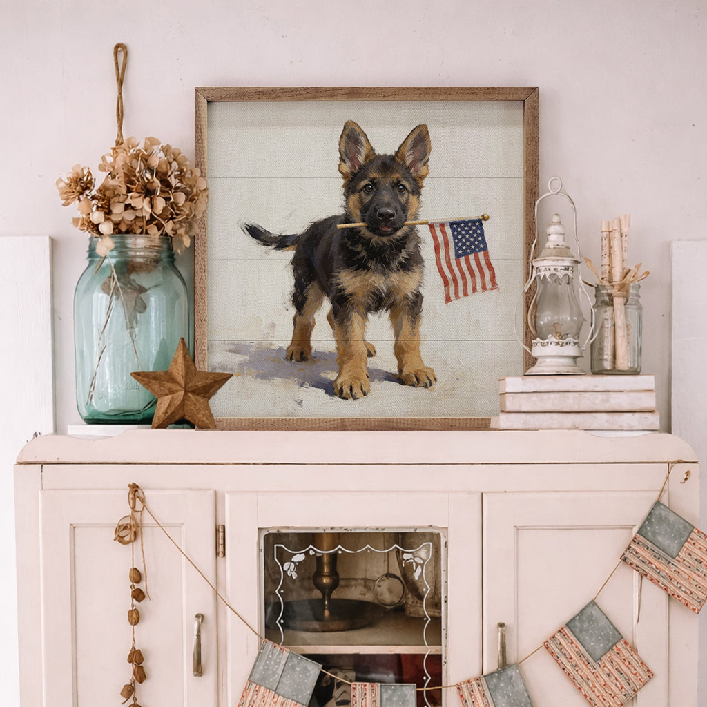 Patriotic Pets German Shepherd Printed and Framed Wall Sign