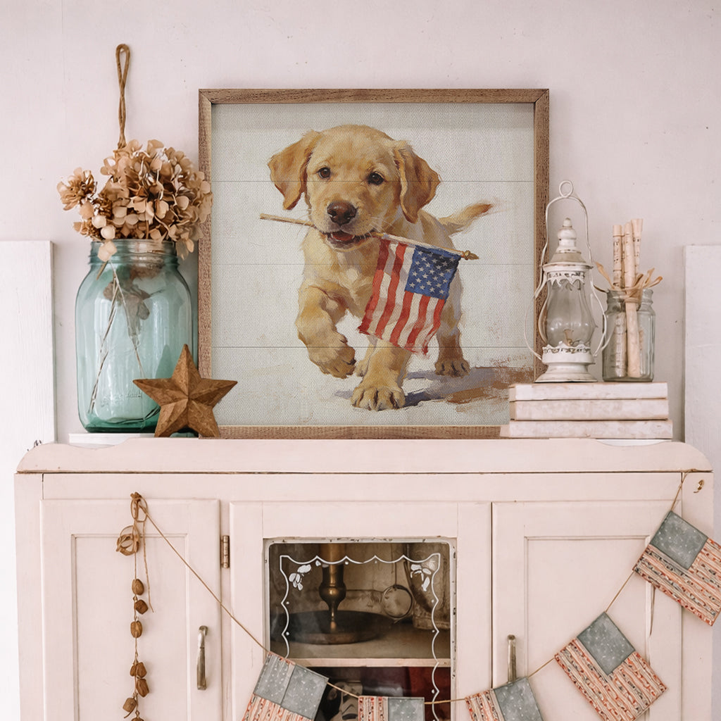 Patriotic Pets Yellow Lab Printed and Framed Wall Sign