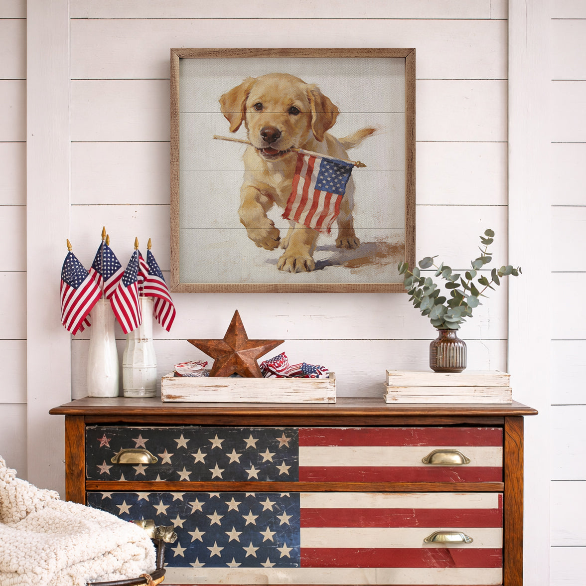 Patriotic Pets Yellow Lab Printed and Framed Wall Sign