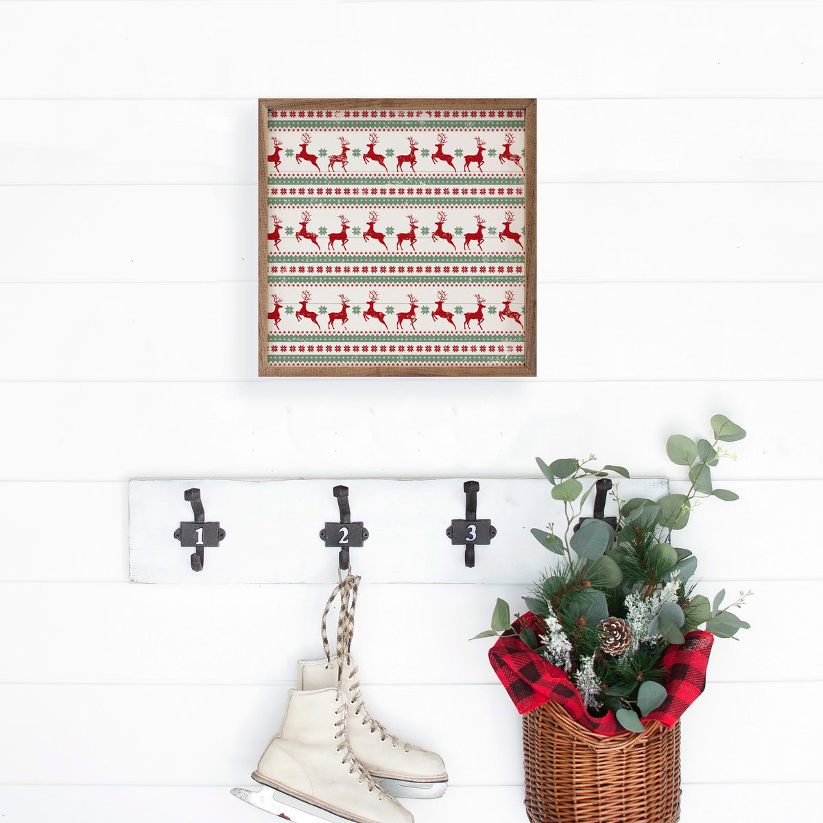 Pattern Christmas Reindeer Printed and Framed Wall Sign