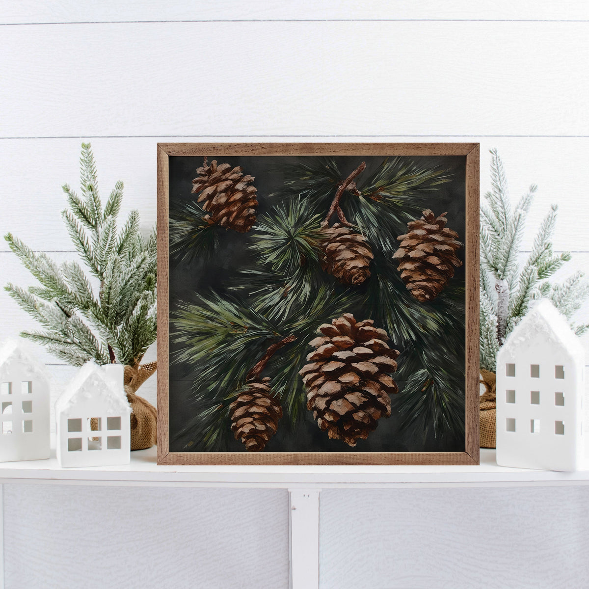 Pinecone Branch Printed and Framed Wall Sign