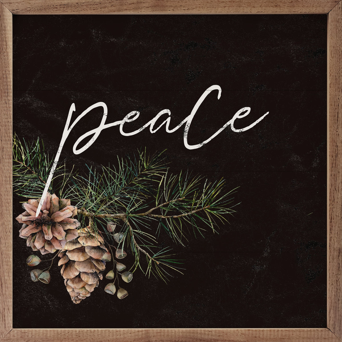 Pinecone Peace Branch Black Printed and Framed Wall Sign