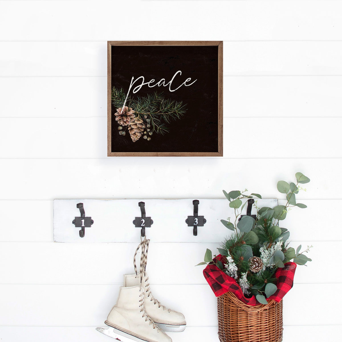 Pinecone Peace Branch Black Printed and Framed Wall Sign