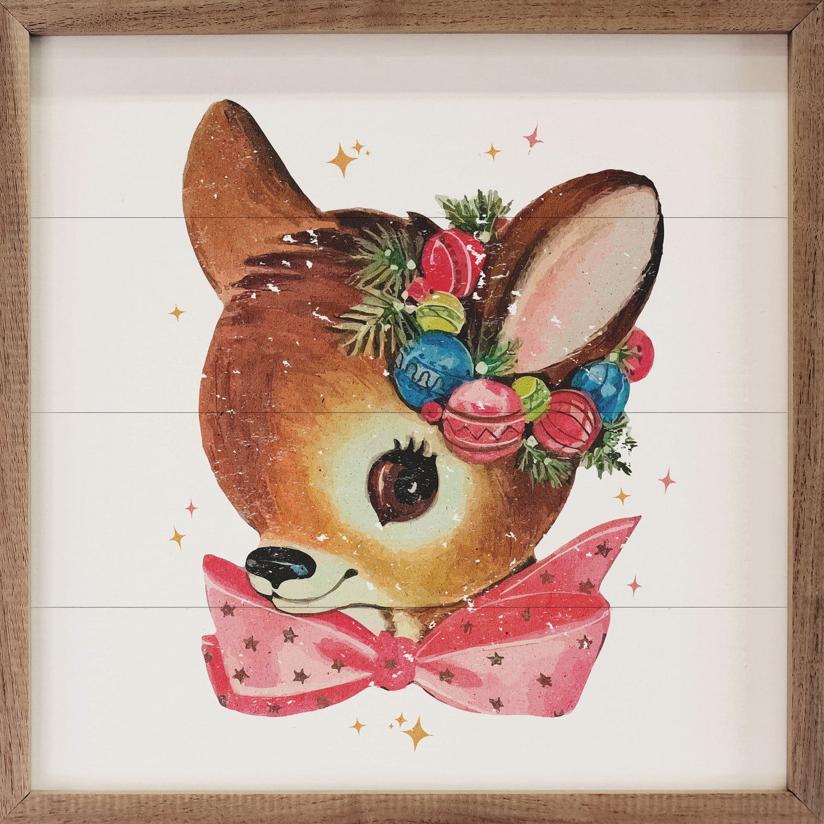 Pink Bow Deer White Printed and Framed Wall Sign