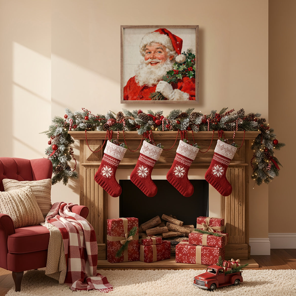 Santa Claus And Mistletoe Printed and Framed Wall Sign