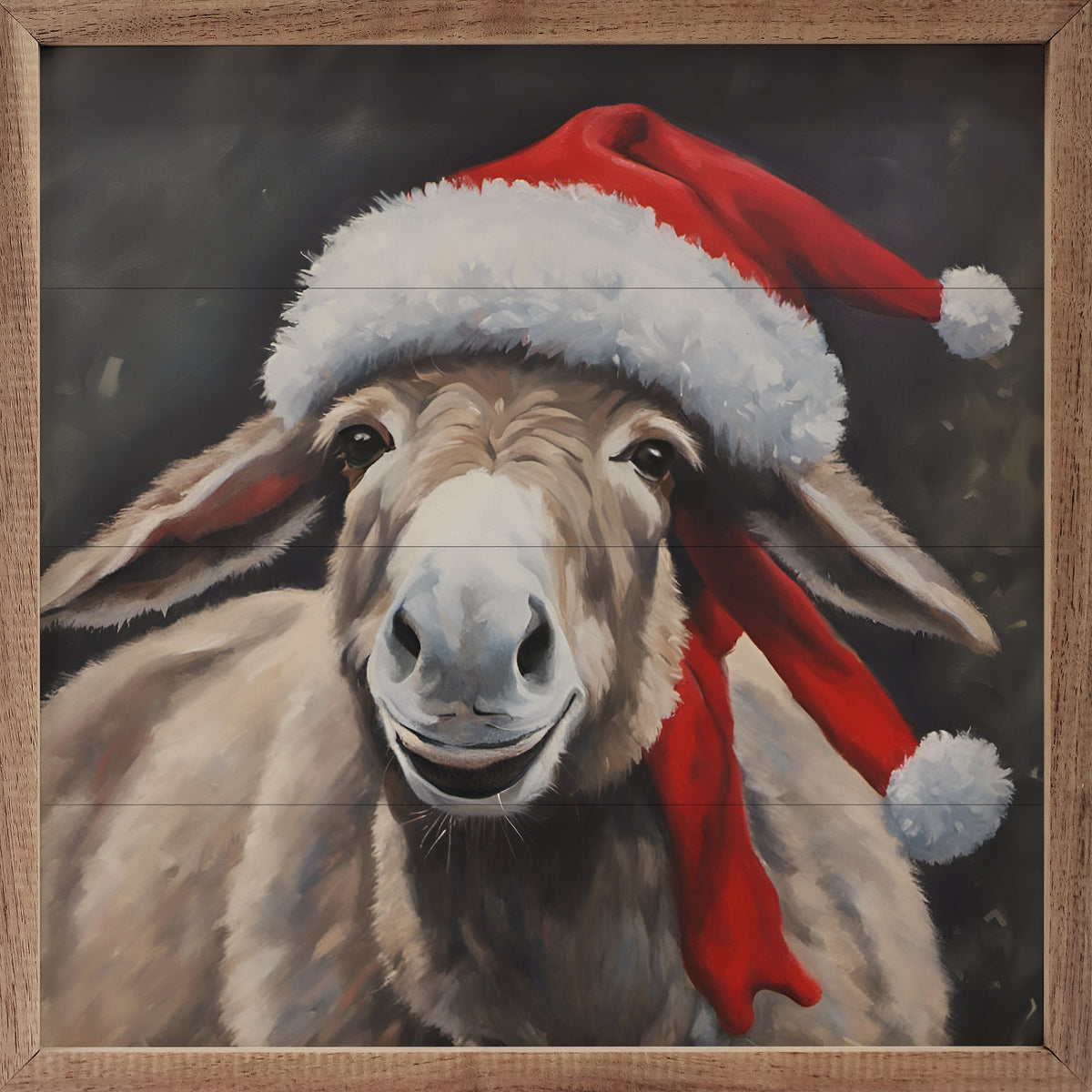 Santa Donkey With Hat Printed and Framed Wall Sign
