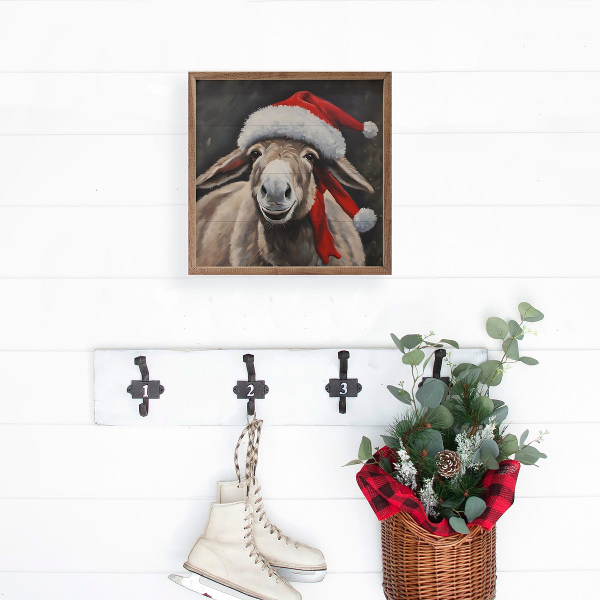 Santa Donkey With Hat Printed and Framed Wall Sign