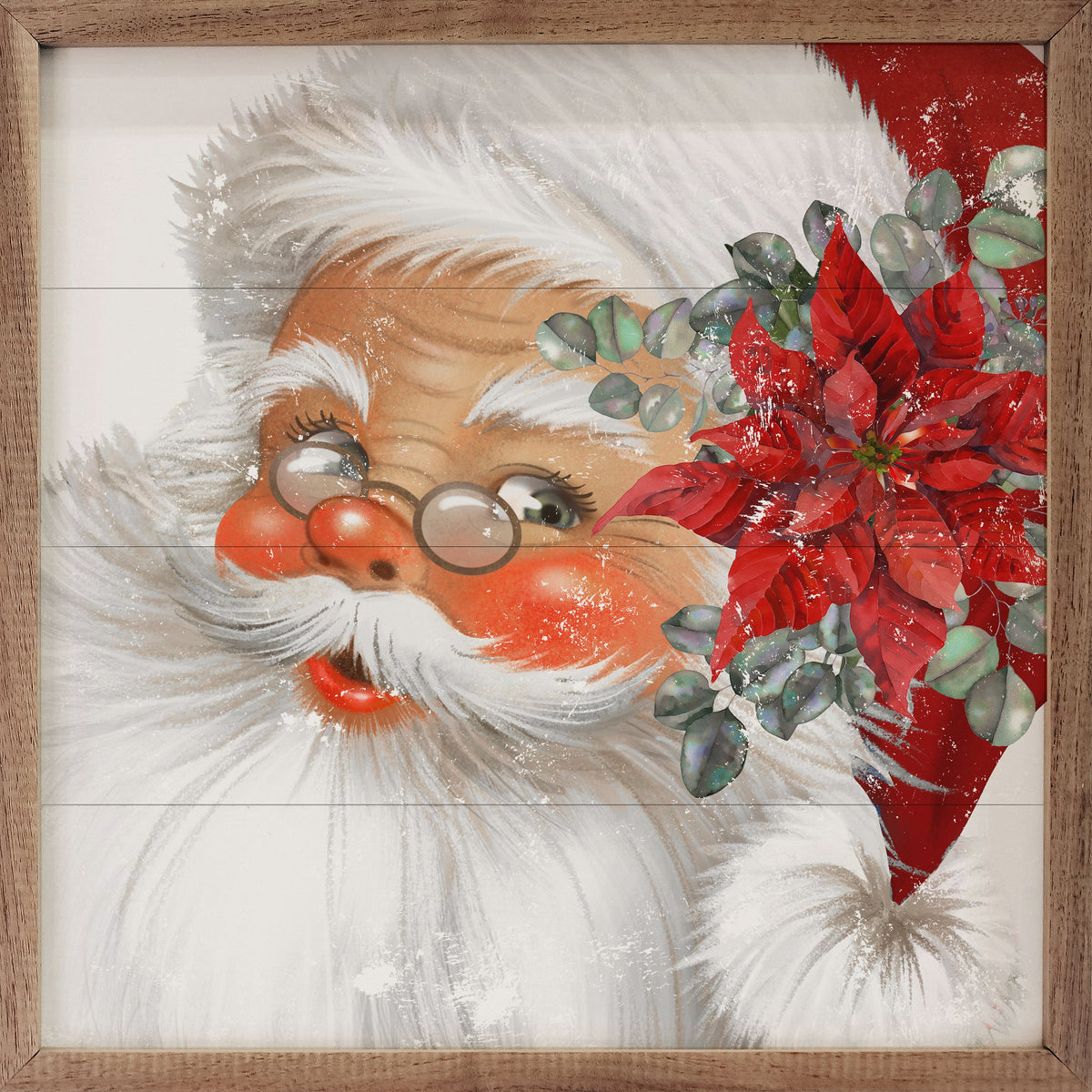 Santa Red Hat Poinsettia White Printed and Framed Wall Sign