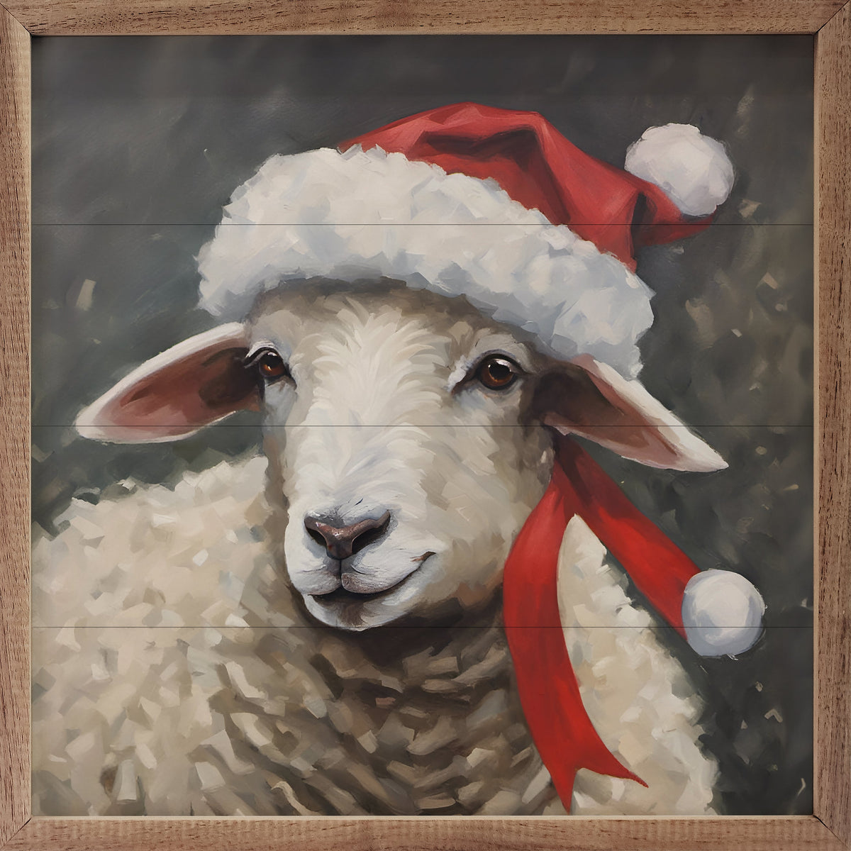 Santa Sheep With Hat Printed and Framed Wall Sign