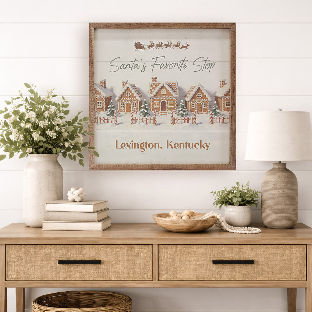 Santa's Favorite Stop Personalized Printed and Framed Wall Sign