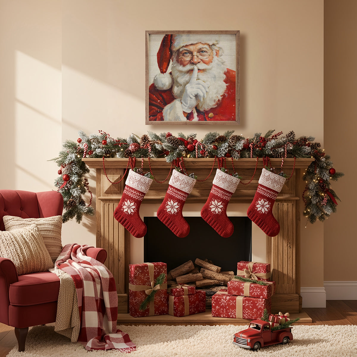 Shh Santa Claus White BG Printed and Framed Wall Sign