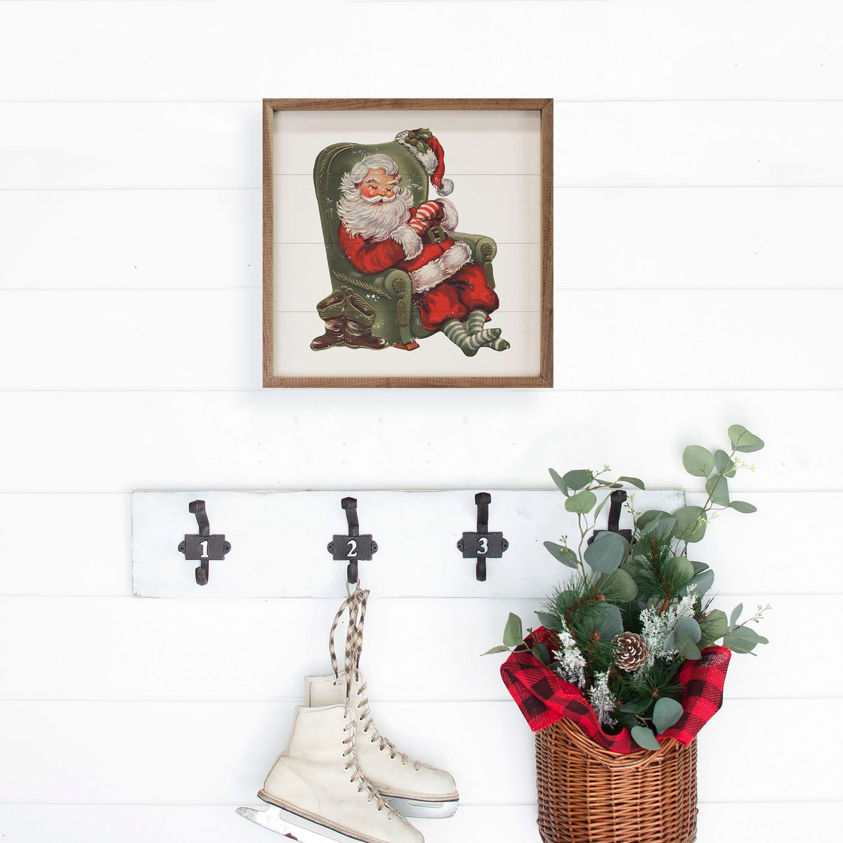 Sleeping Santa Green Chair Printed and Framed Wall Sign