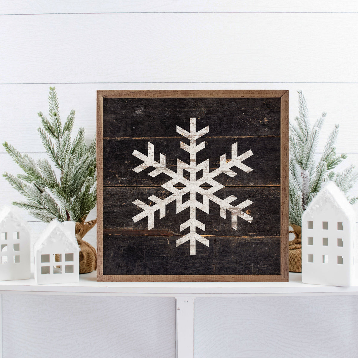 Snowflake Black Printed and Framed Wall Sign