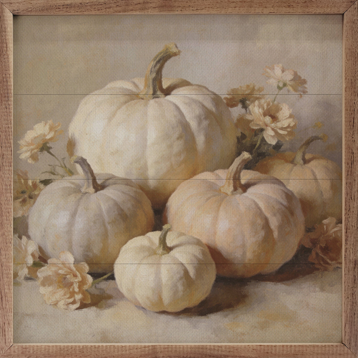 Soft White Pumpkin Arrangement Printed and Framed Wall Sign