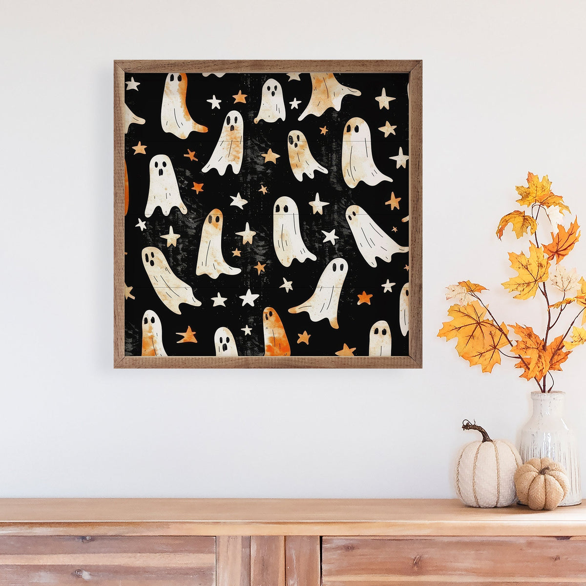 Spooky Print II Ghosts By Petals Prints Design Printed and Framed Wall Sign