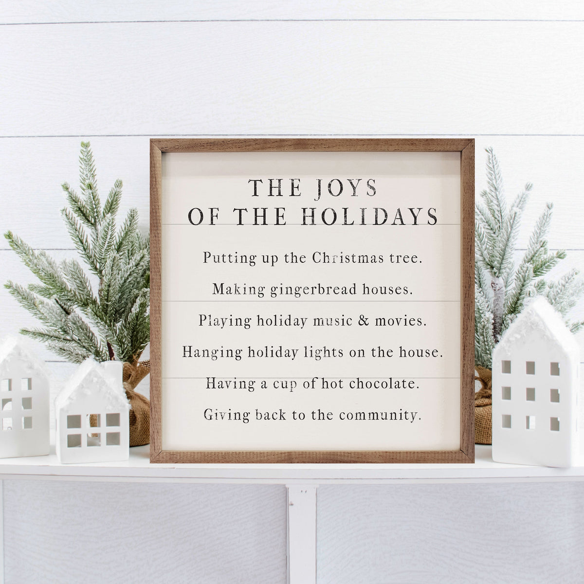 The Joys Of The Holidays White Printed and Framed Wall Sign