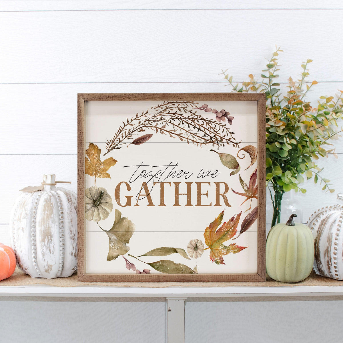 Together We Gather Wreath White Printed and Framed Wall Sign