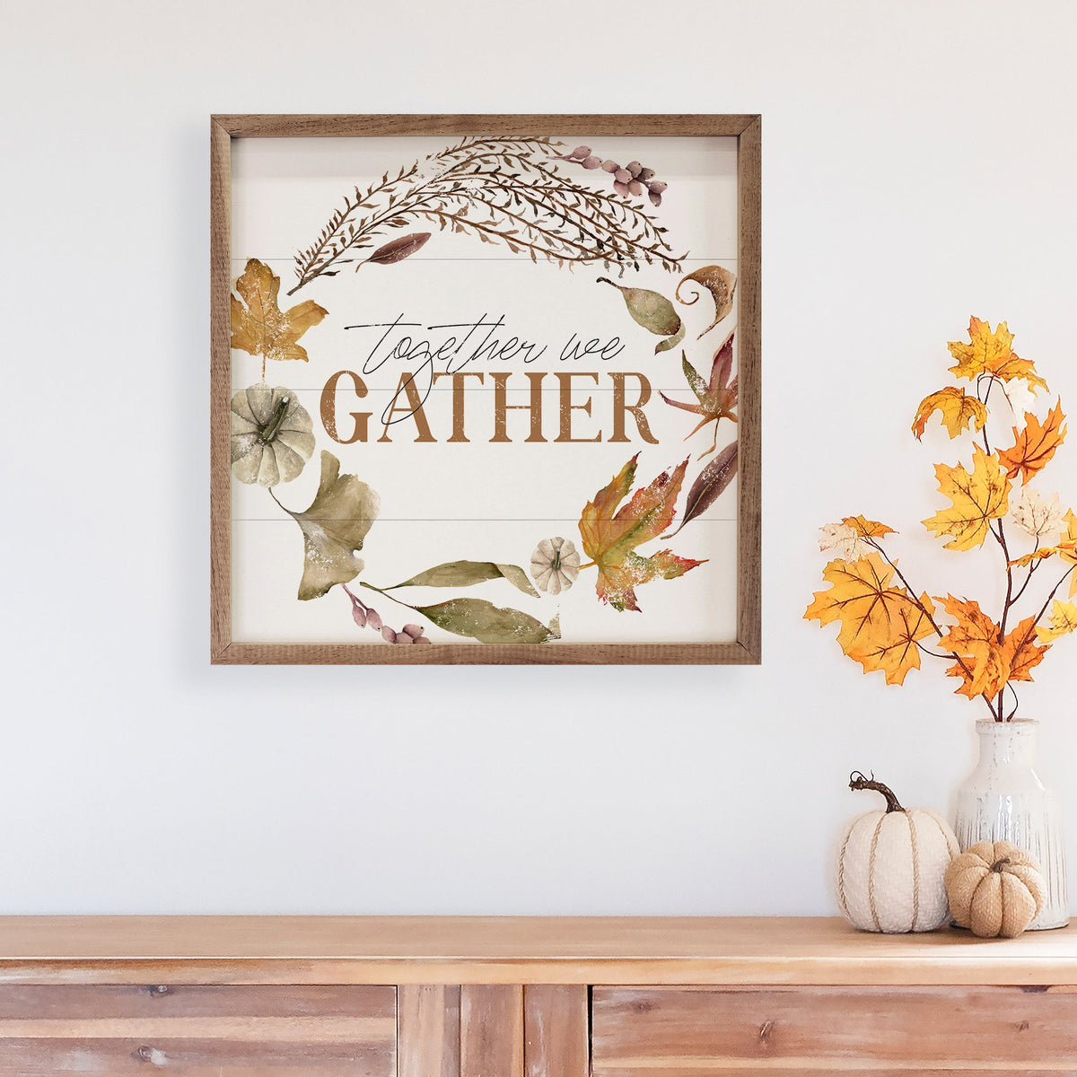 Together We Gather Wreath White Printed and Framed Wall Sign
