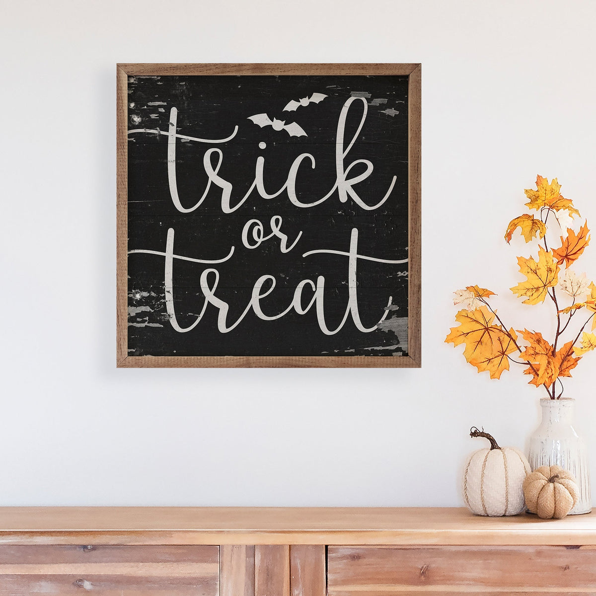 Trick Or Treat Bats Black Printed and Framed Wall Sign