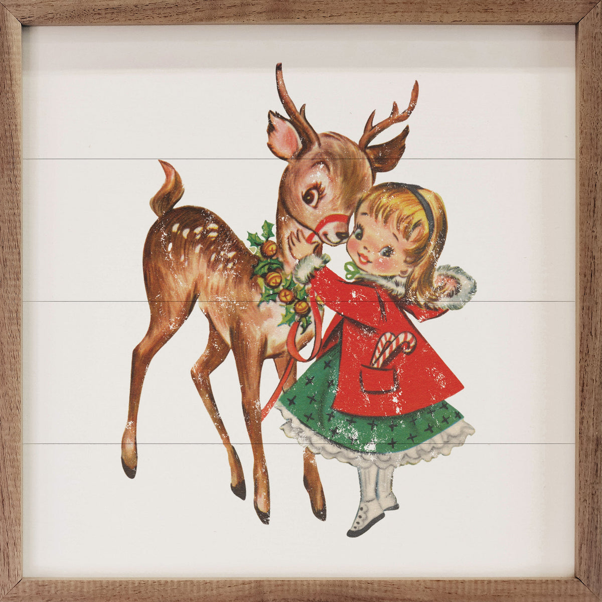 Vintage Deer With Girl Printed and Framed Wall Sign
