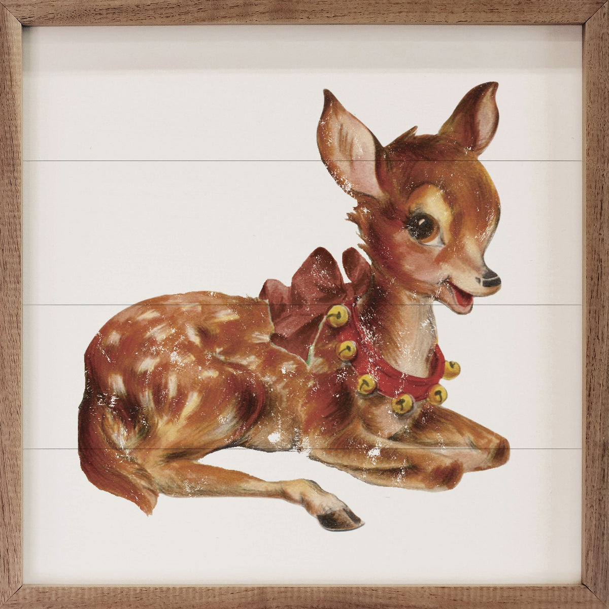 Vintage Deer With Jingle Bells Printed and Framed Wall Sign