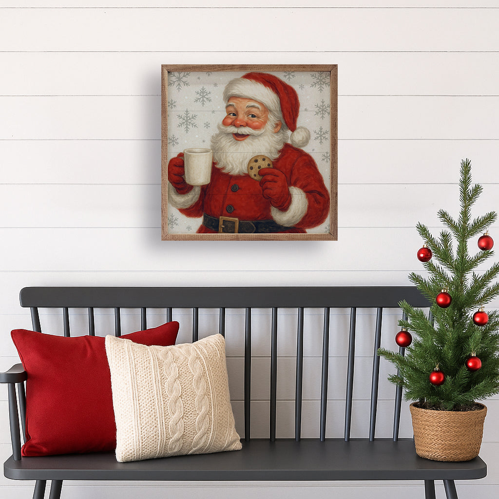 Vintage Santa With Cookies And Milk Printed and Framed Wall Sign