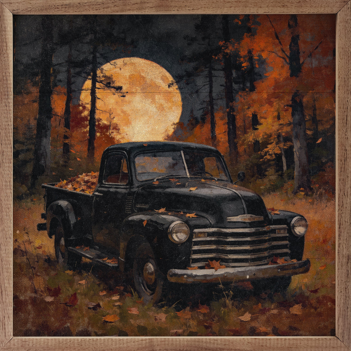 Vintage Truck October Night Printed and Framed Wall Sign