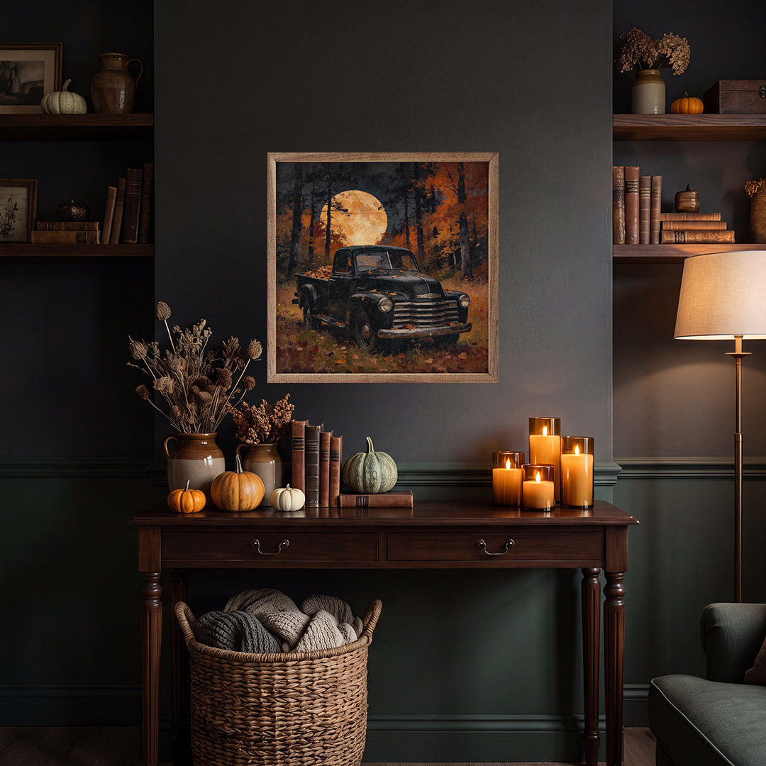 Vintage Truck October Night Printed and Framed Wall Sign