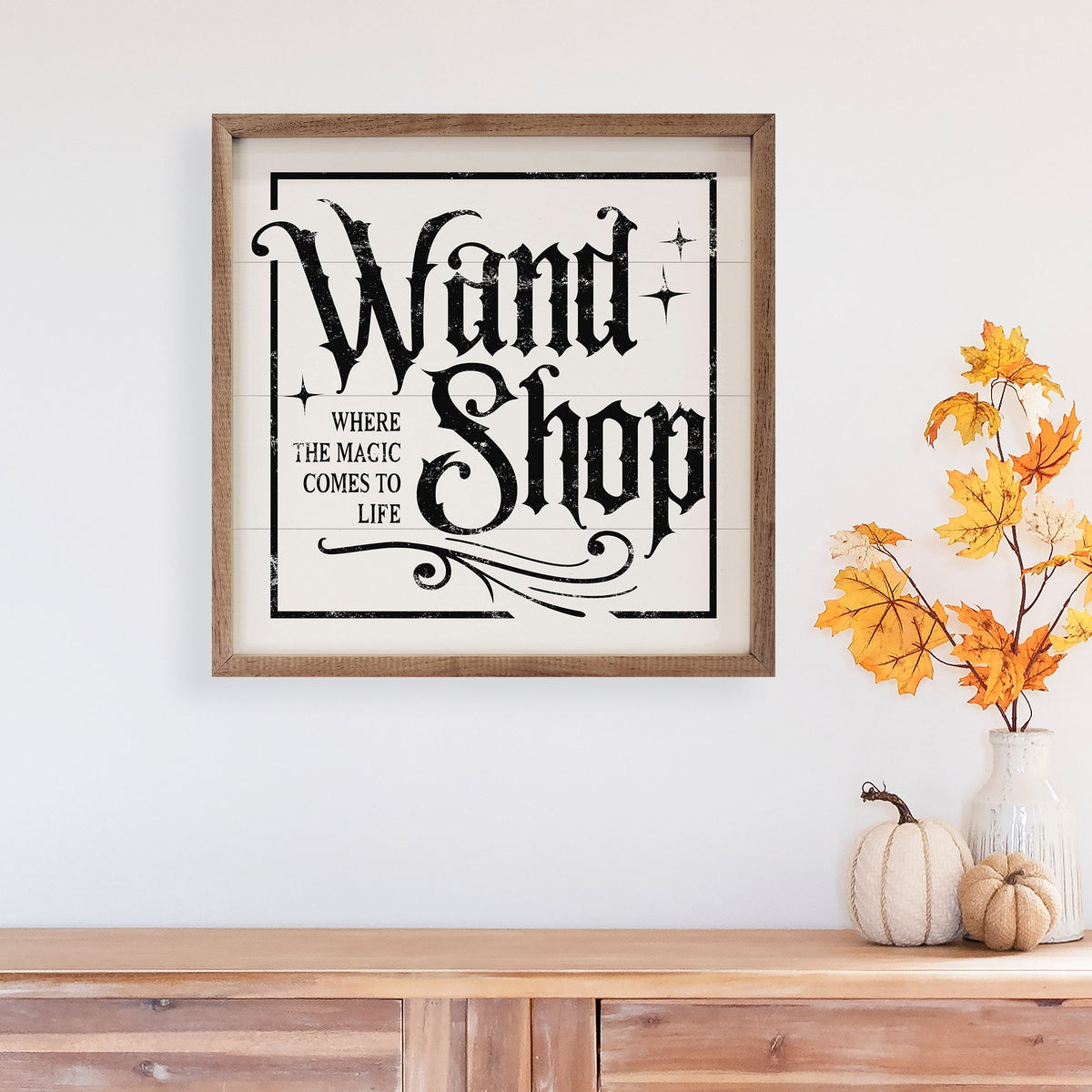 Wand Shop Border White Printed and Framed Wall Sign
