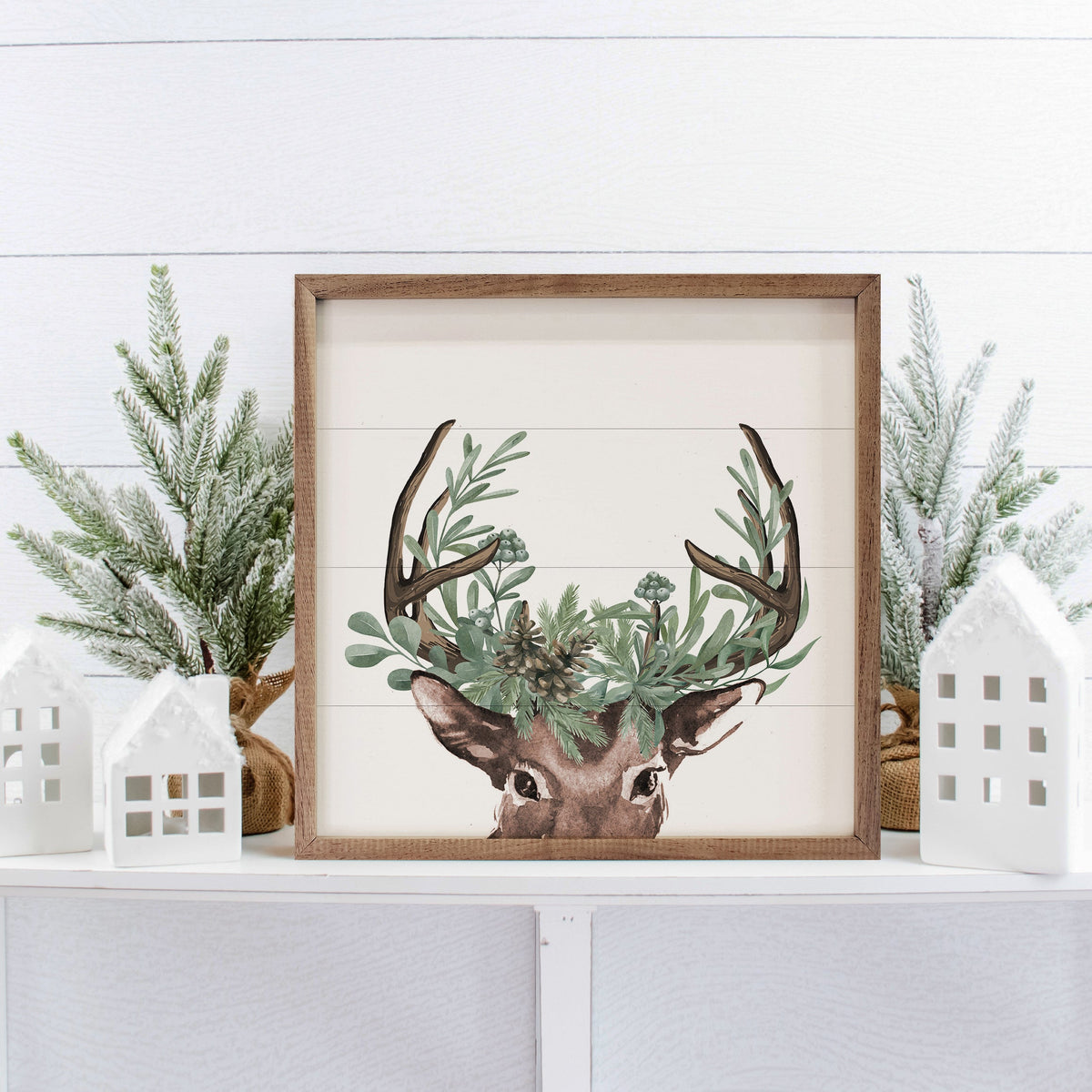 Watercolor Christmas Deer Printed and Framed Wall Sign