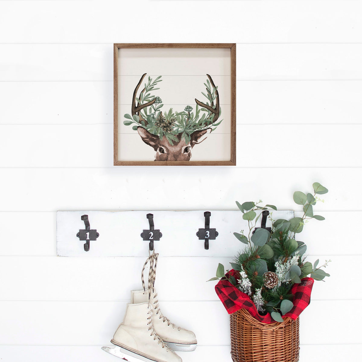 Watercolor Christmas Deer Printed and Framed Wall Sign