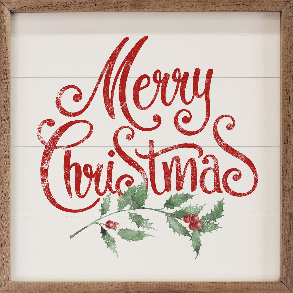 Watercolor Merry Christmas Holly Printed and Framed Wall Sign