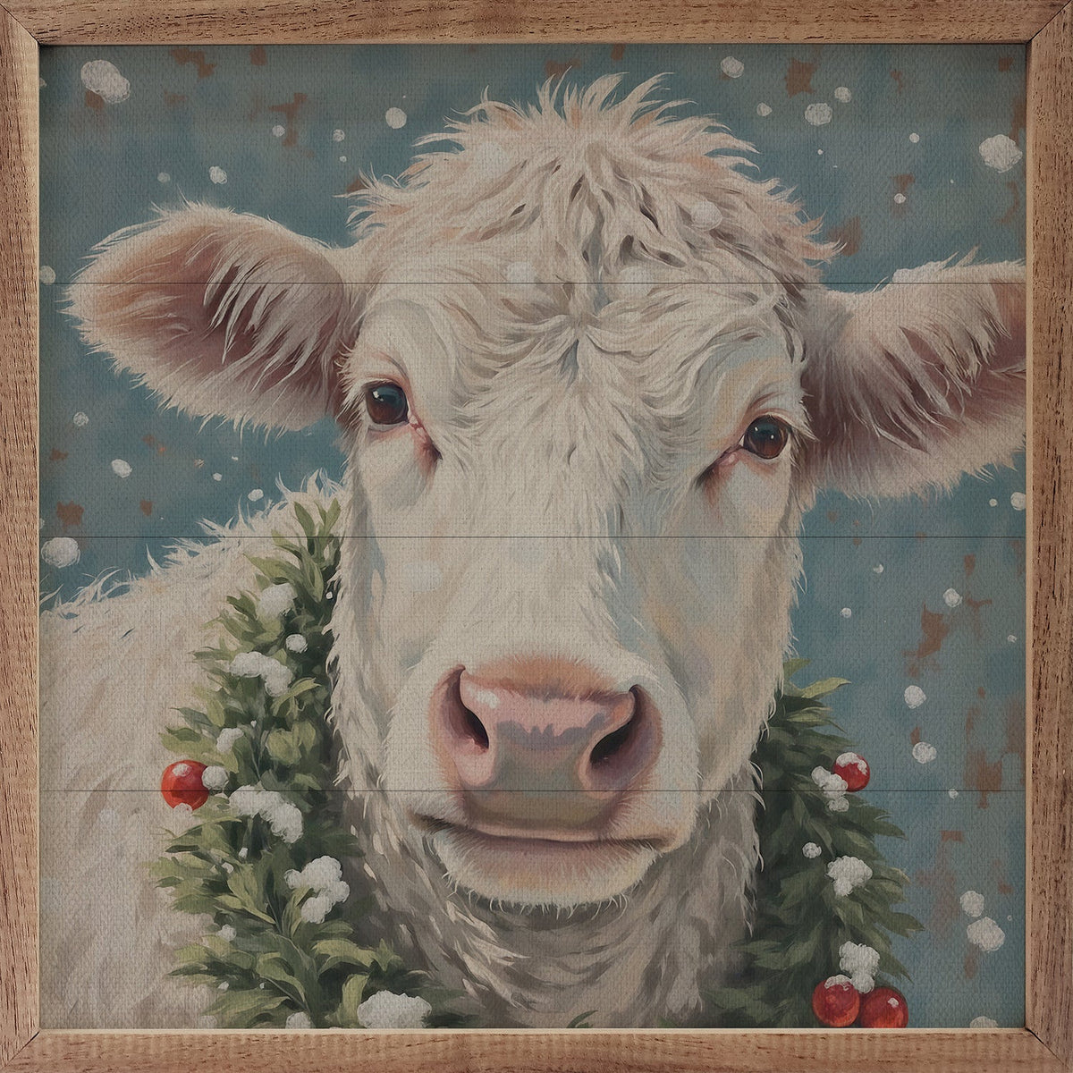 White Cow Berry Wreath Printed and Framed Wall Sign