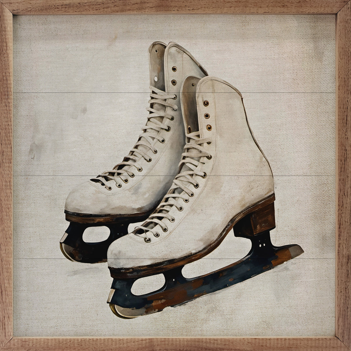 White Ice Skates Printed and Framed Wall Sign
