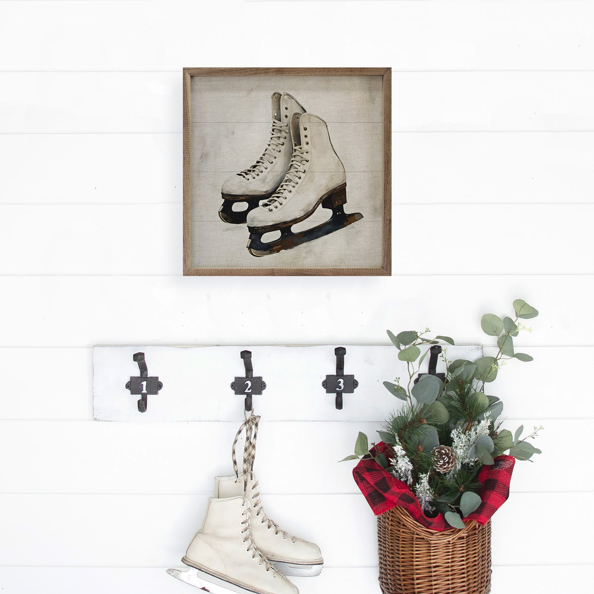 White Ice Skates Printed and Framed Wall Sign